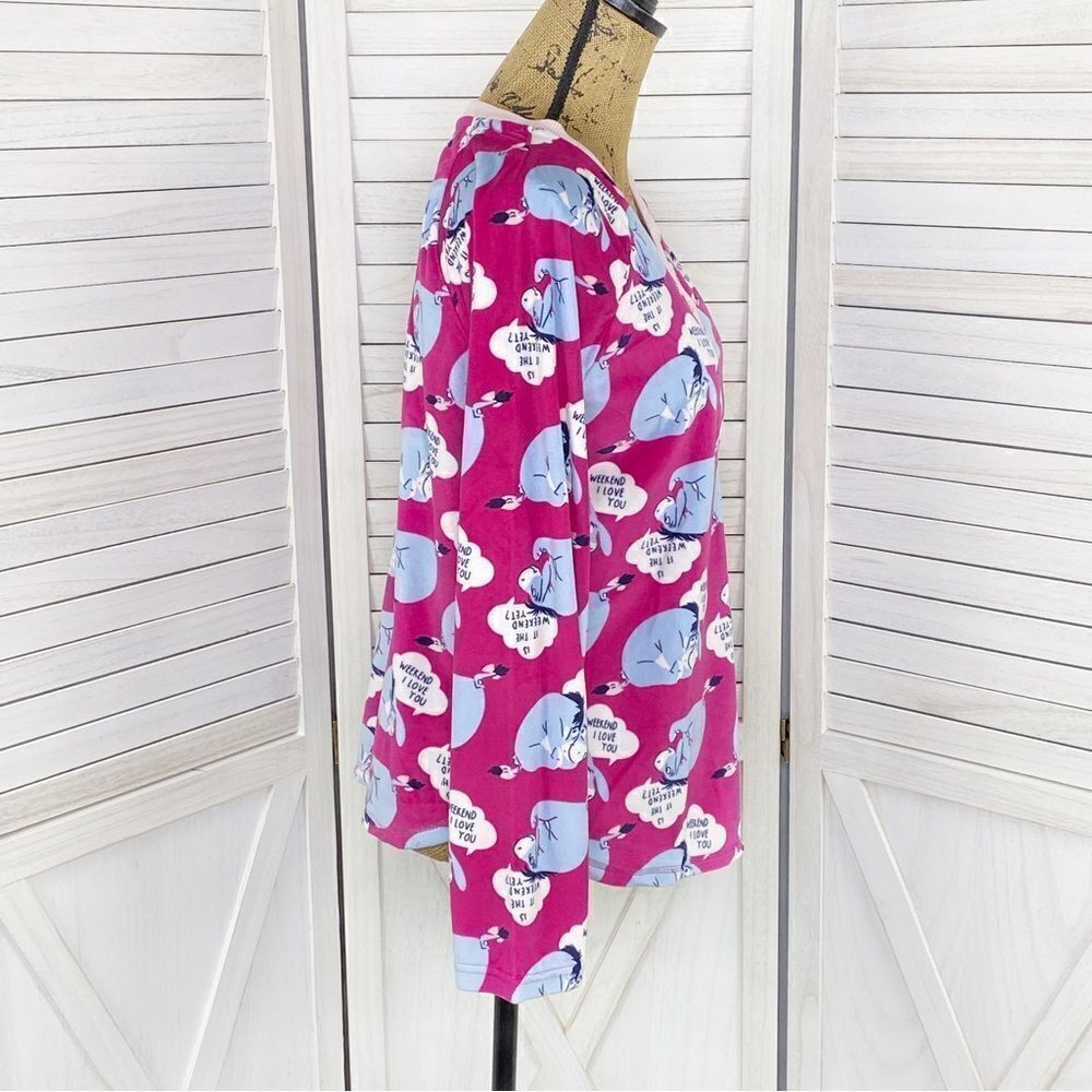 Disney‎ Eeyore Velour Lounge Sleep Shirt Pink Medium Long Sleeve Pullover - Picture 3 of 11